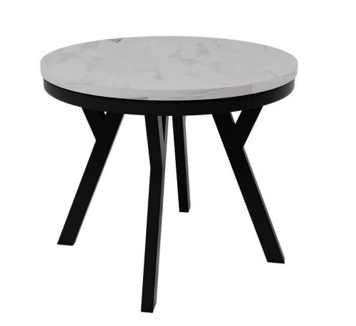 stół dax_stół rozkładany 90 cm_stół 190 cm_stół do jadalni_stół marmur bianco_nowoczesny_stół rozkładany okrągły_stół z metalowymi nogami_stół do salonu_nowoczesny stół rozkładany